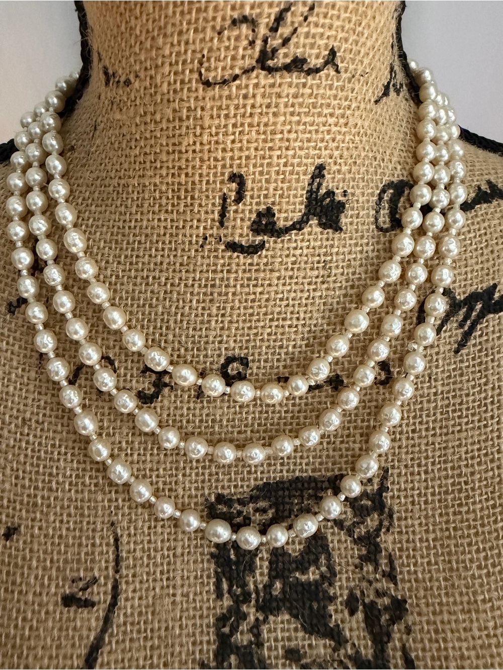 Vintage Miriam Haskell Triple-Strand Pearl Necklace